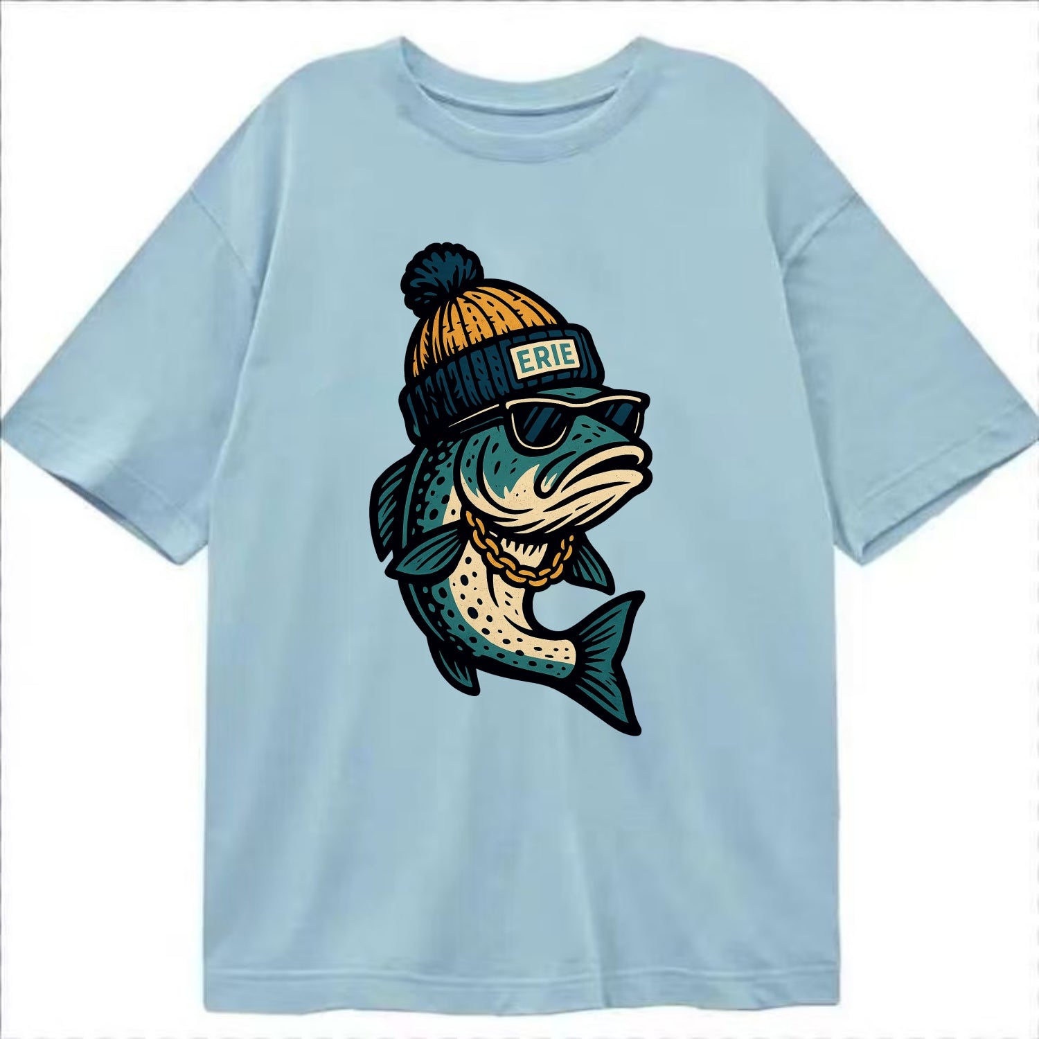 Erie Lake Trout wearing Erie beanie with - Classic T-shirt - Light Blue