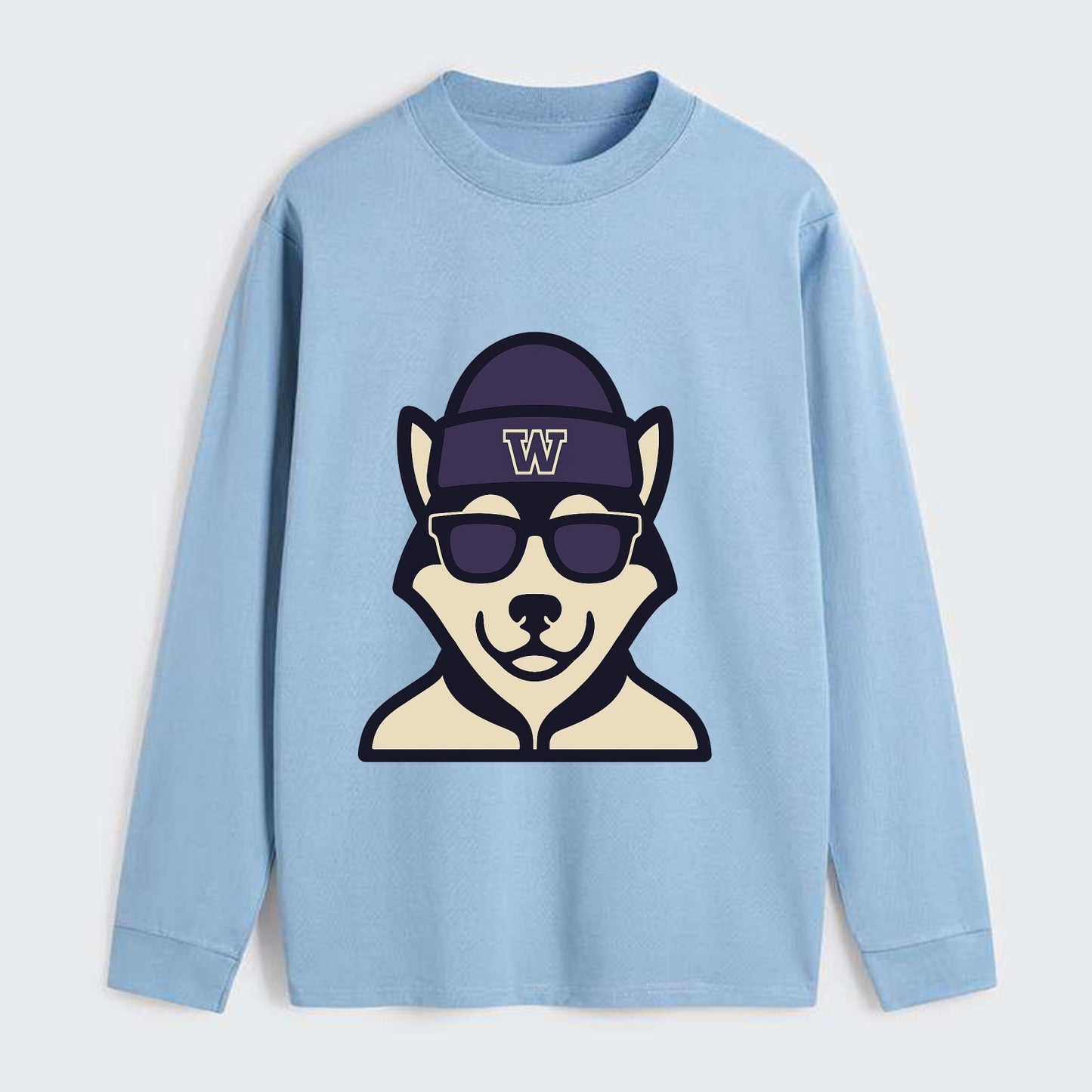 Seattle Husky wearing Washington beanie with W patch - Classic Long Sleeve Shirt - Light Blue