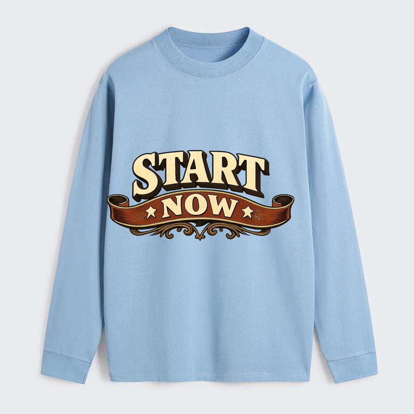 Bold typography design - "START NOW" - begin immediately, no delay - Classic Long Sleeve Shirt - Light Blue