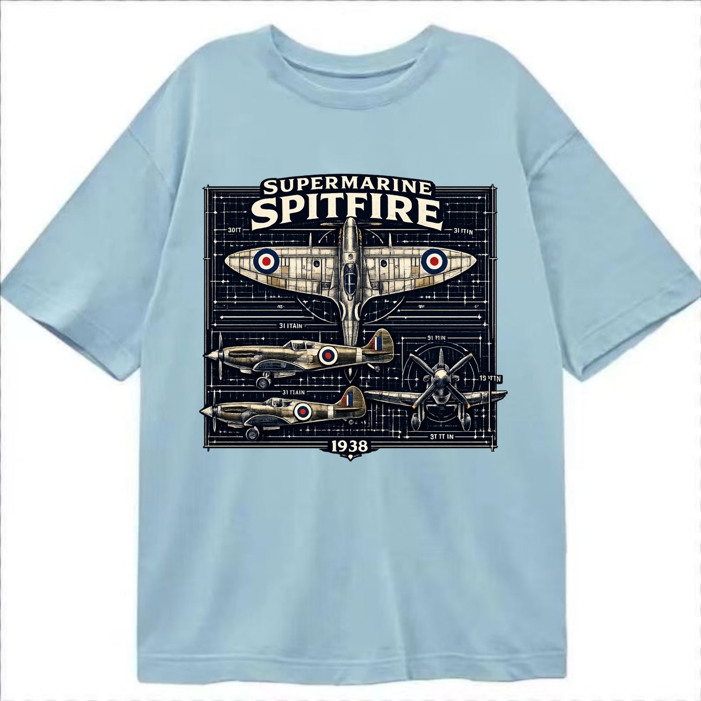 Spitfire Blueprint - Classic T-shirt - Light Blue
