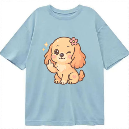 Cocker Spaniel with long wavy ears, gentle face, paw flipping off - Classic T-shirt - Light Blue