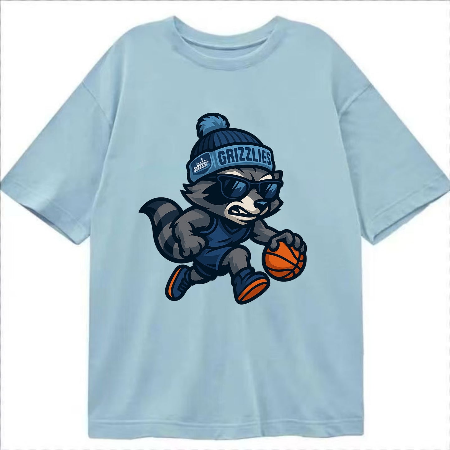 Memphis Raccoon wearing Grizzlies beanie with riverboat patch and wayfarer - Classic T-shirt - Light Blue