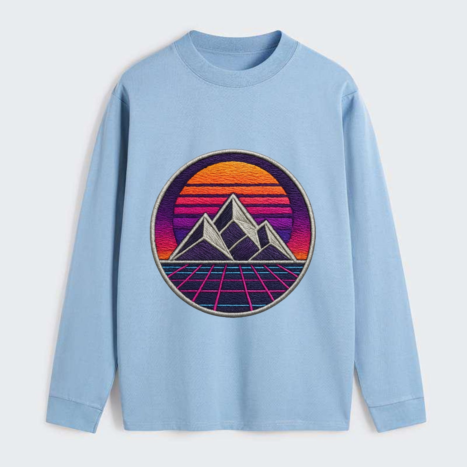 Retrowave Mountains - Classic Long Sleeve Shirt - Light Blue