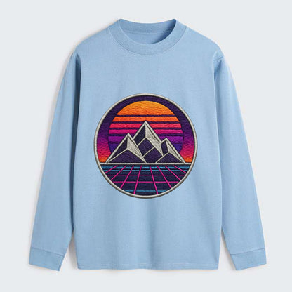 Retrowave Mountains - Classic Long Sleeve Shirt - Light Blue