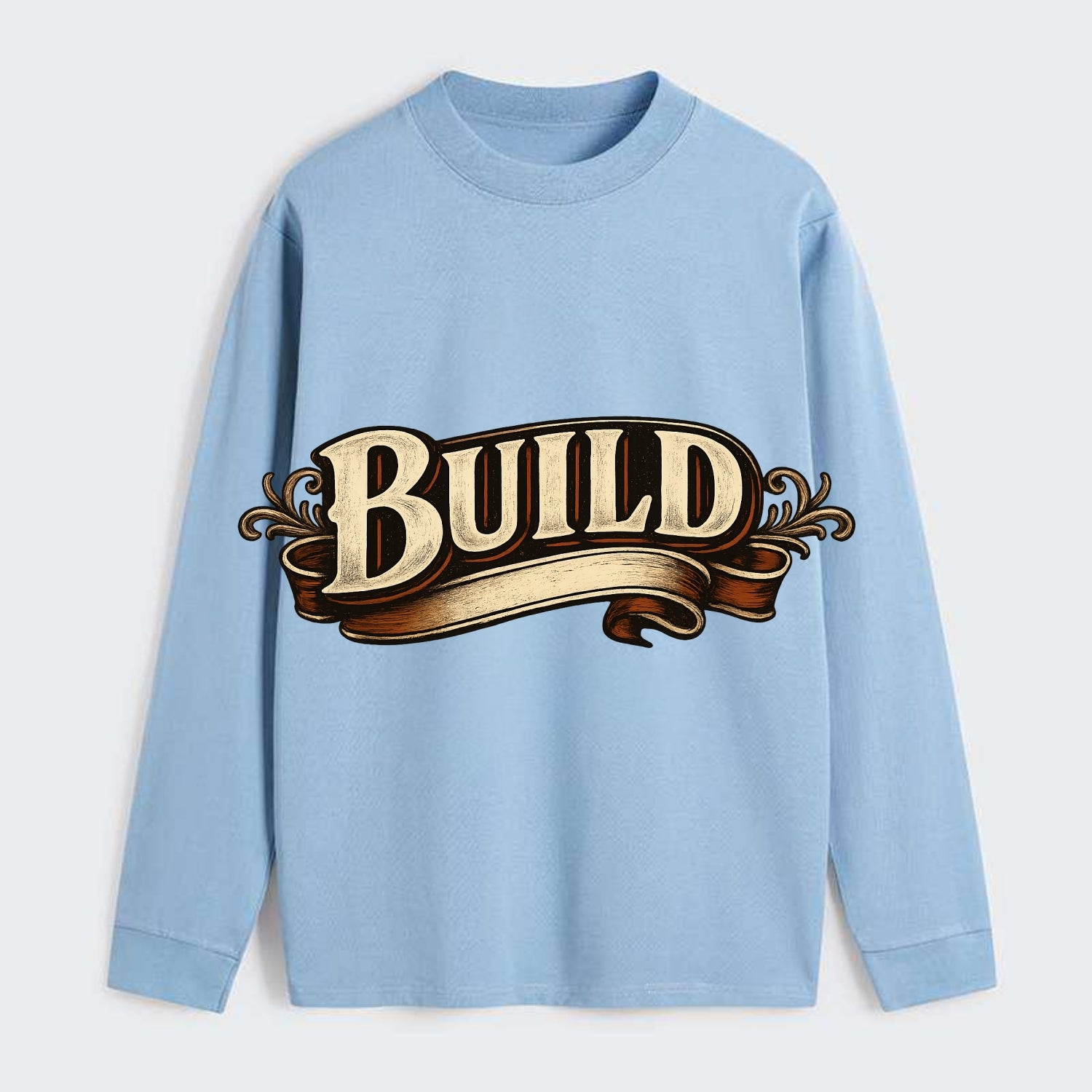 Bold typography design - "BUILD" - constructing, making real - Classic Long Sleeve Shirt - Light Blue