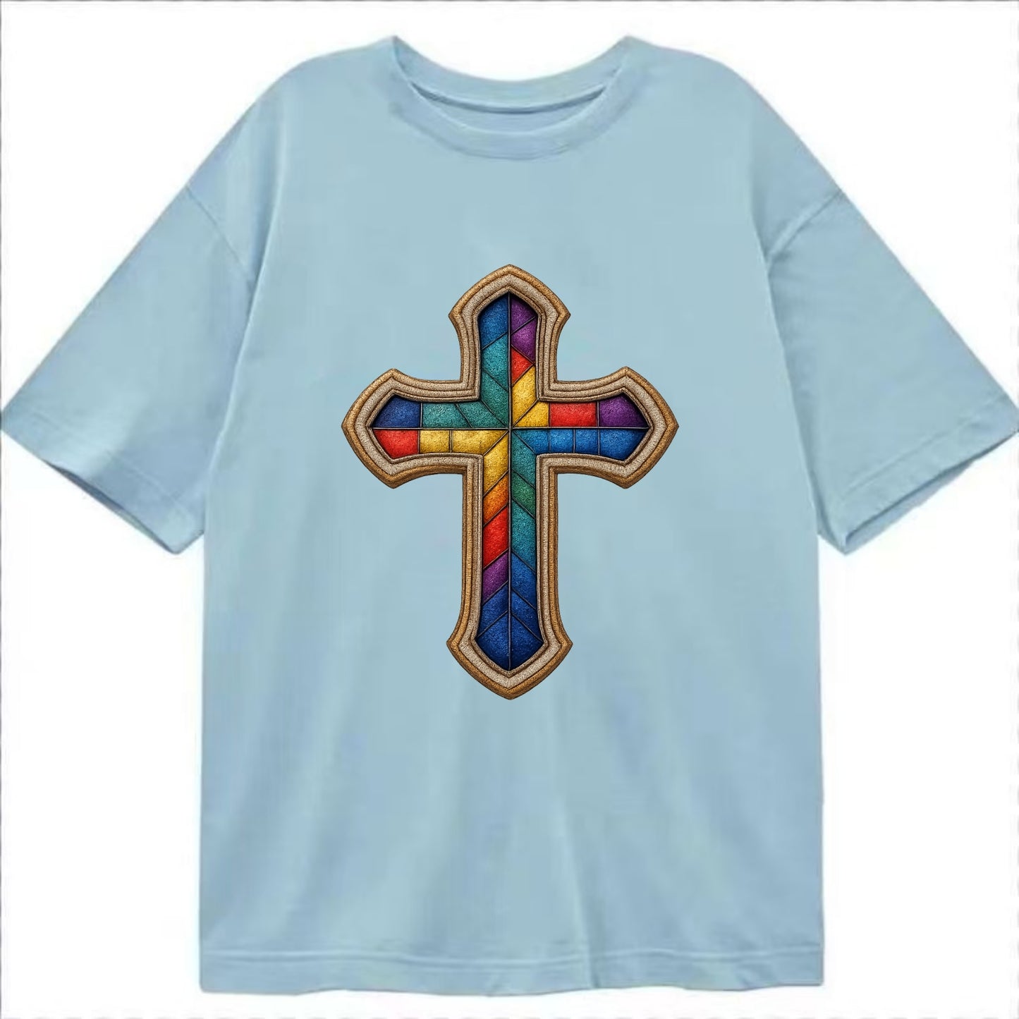 Stained Glass Cross  - Classic T-shirt - Light Blue