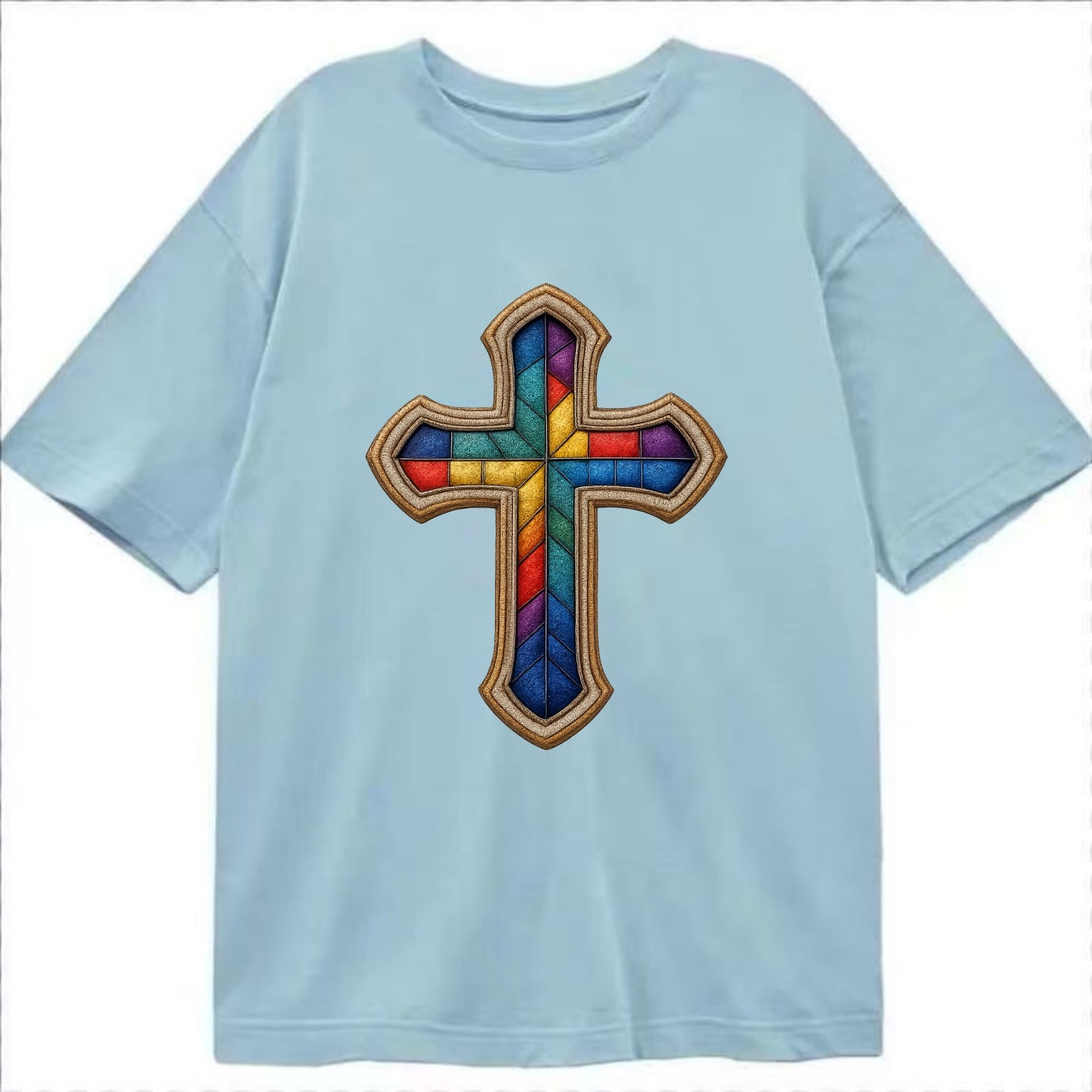 Stained Glass Cross  - Classic T-shirt - Light Blue