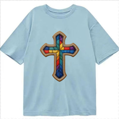 Stained Glass Cross  - Classic T-shirt - Light Blue