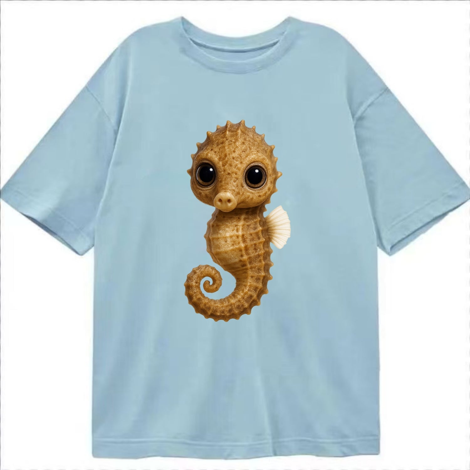 Baby Seahorse - curled tail, snout, large eyes, front-facing, delicate and cute - Classic T-shirt - Light Blue