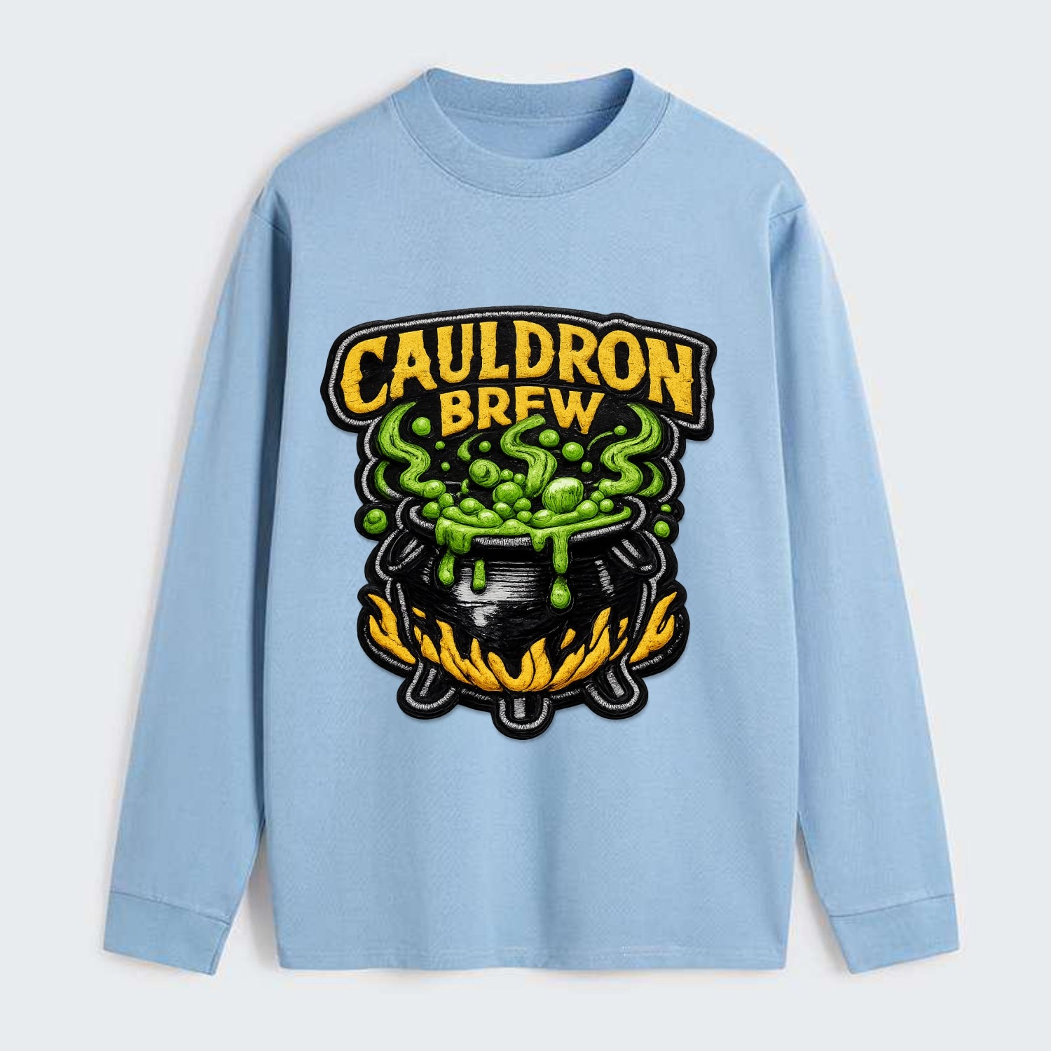 CAULDRON BREW - bubbling pot in black and green , witch craft - Classic Long Sleeve Shirt - Light Blue