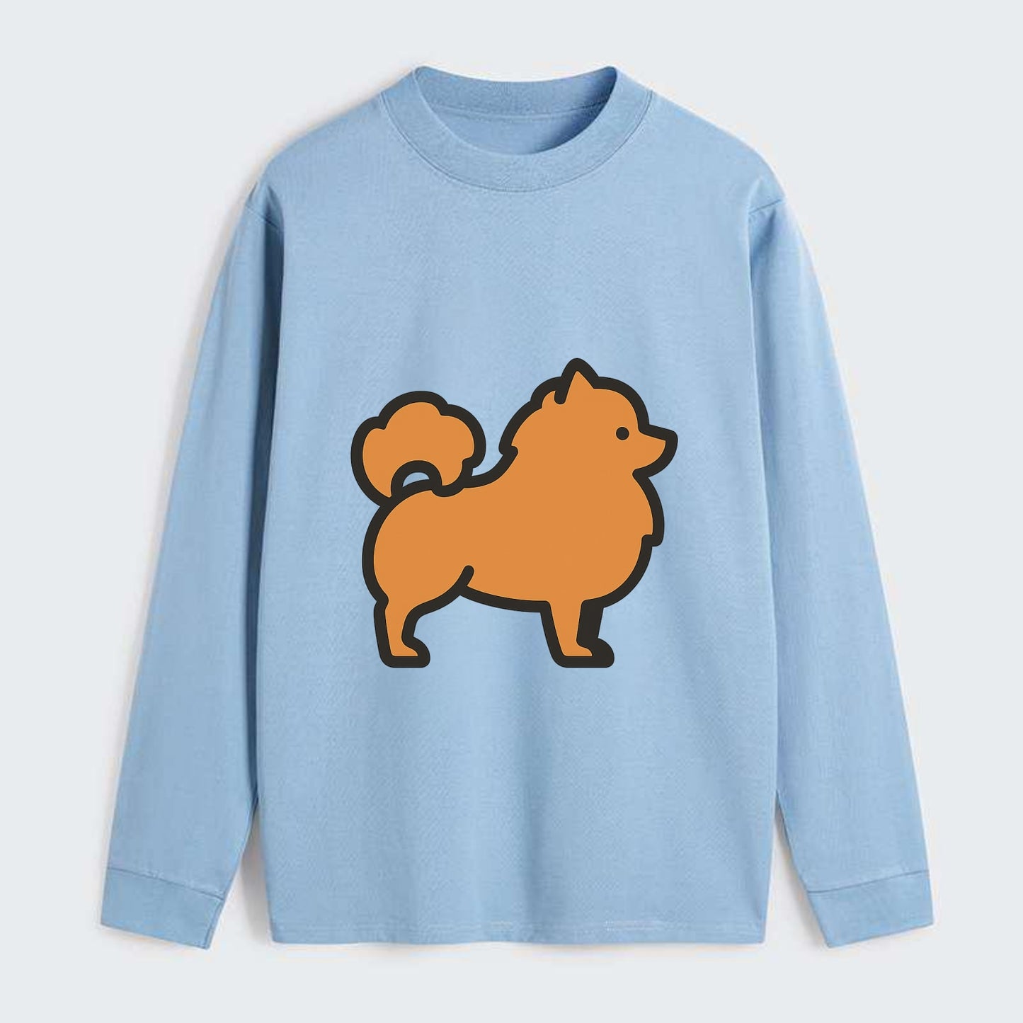 Pomeranian - Orange fluffy flat side profile - Classic Long Sleeve Shirt - Light Blue