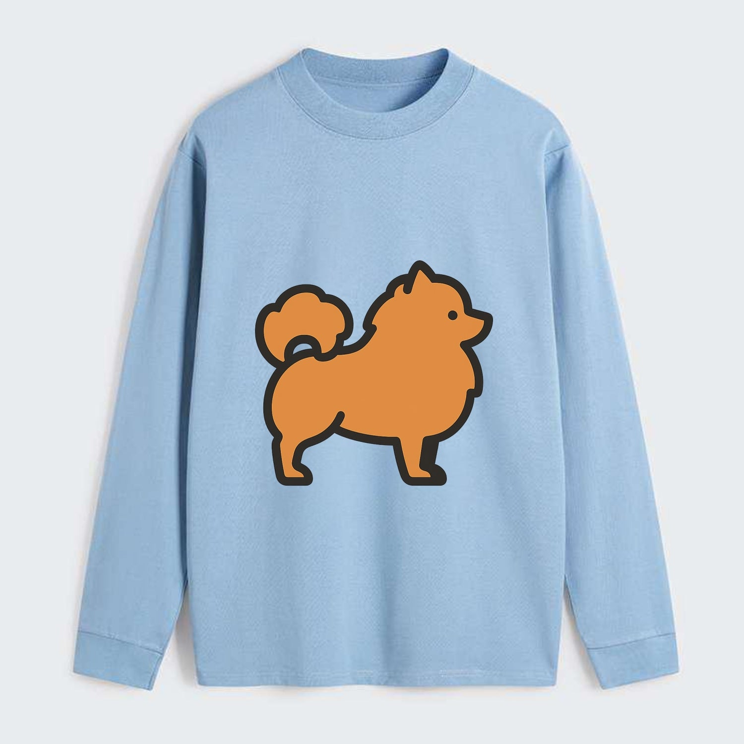 Pomeranian - Orange fluffy flat side profile - Classic Long Sleeve Shirt - Light Blue