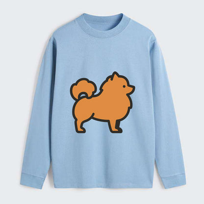 Pomeranian - Orange fluffy flat side profile - Classic Long Sleeve Shirt - Light Blue