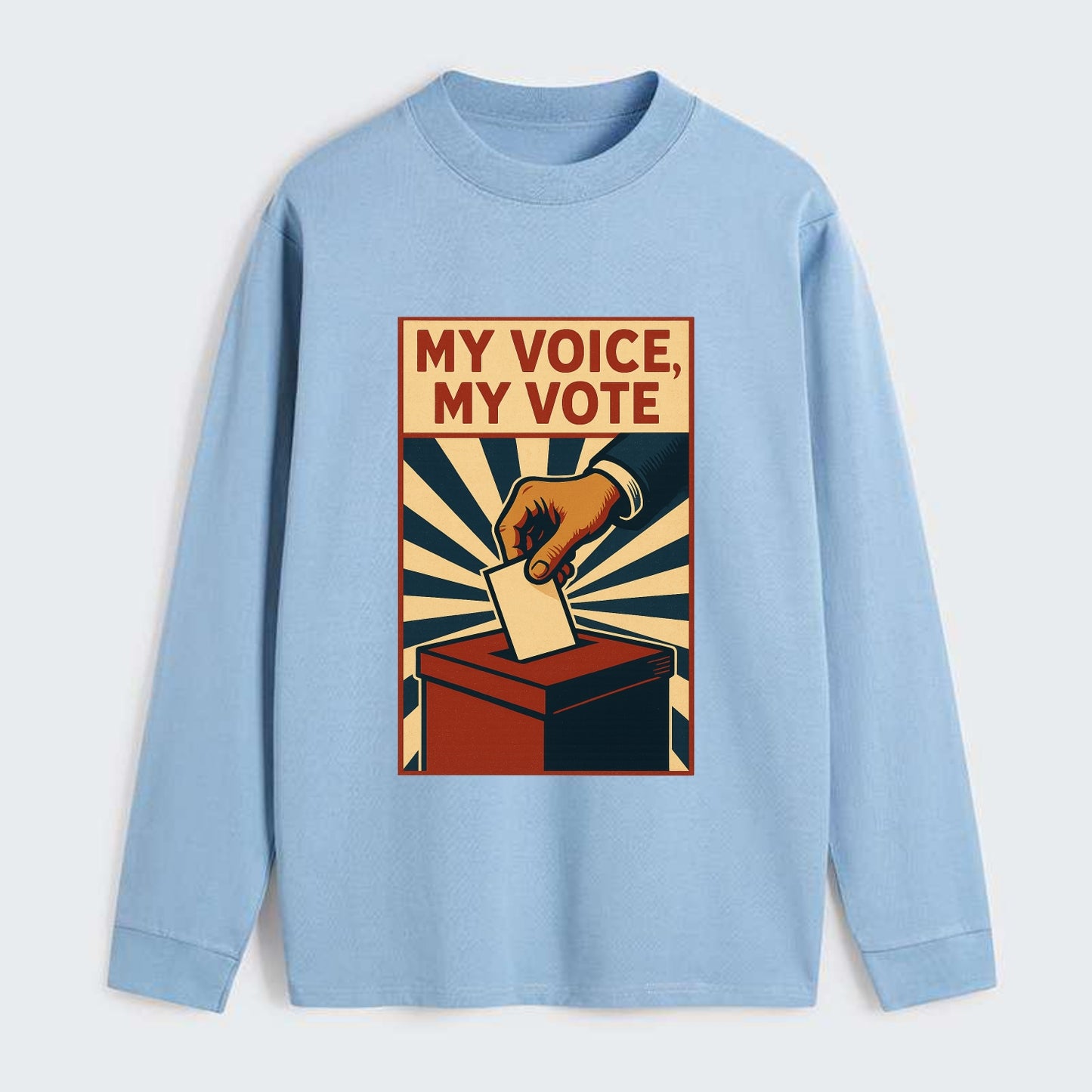 Hand dropping ballot into box with determination - "My Voice, My Vote" - Classic Long Sleeve Shirt - Light Blue