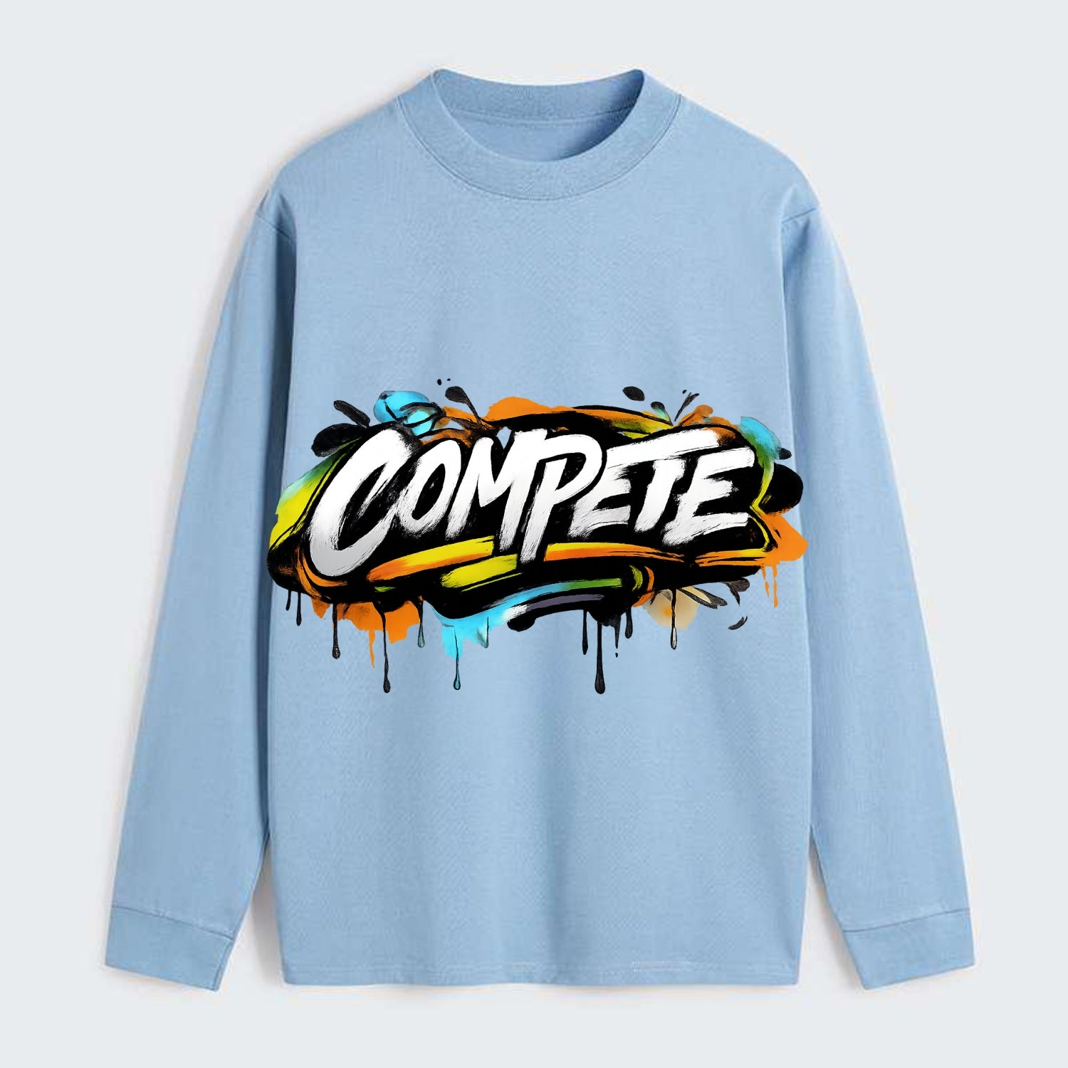 Bold typography design - "COMPETE" - competitive spirit, love the game - Classic Long Sleeve Shirt - Light Blue