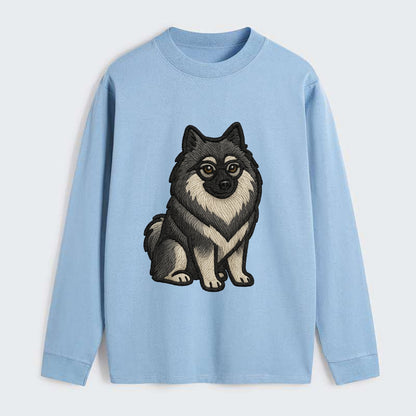 Keeshond - Gray and black spectacles embroidered design - Classic Long Sleeve Shirt - Light Blue