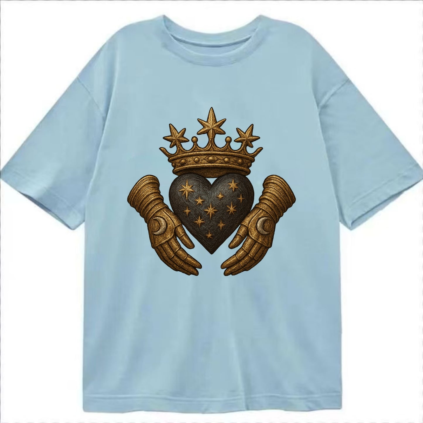 Ice crystal crown framing a frosted heart with fur-trimmed winter hands embracing - Classic T-shirt - Light Blue