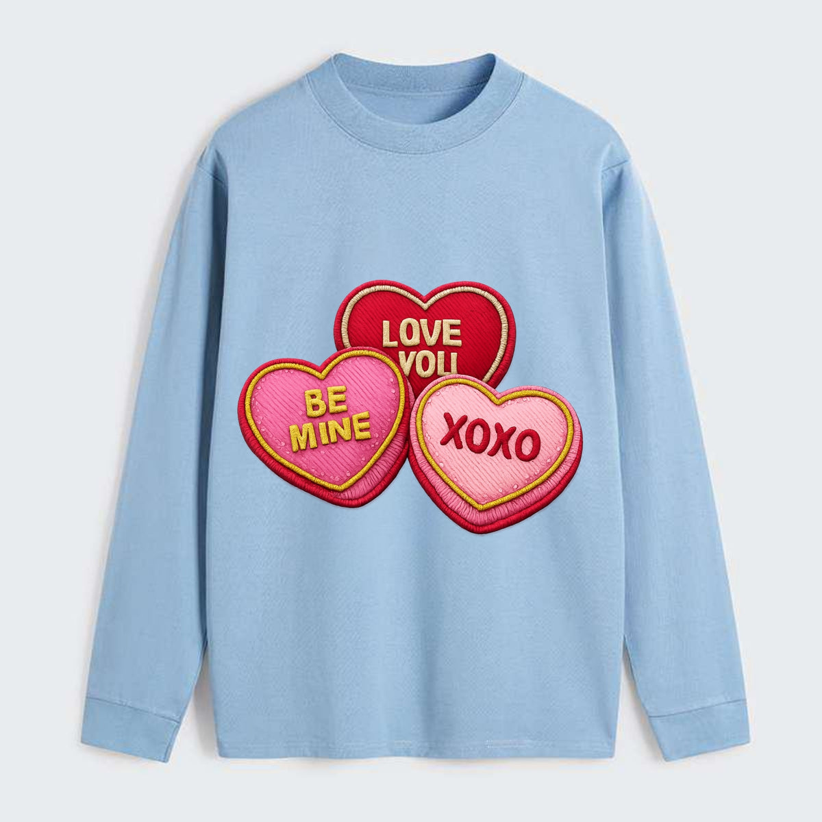 VALENTINES HEARTS - candy hearts in pink and red , love day - Classic Long Sleeve Shirt - Light Blue