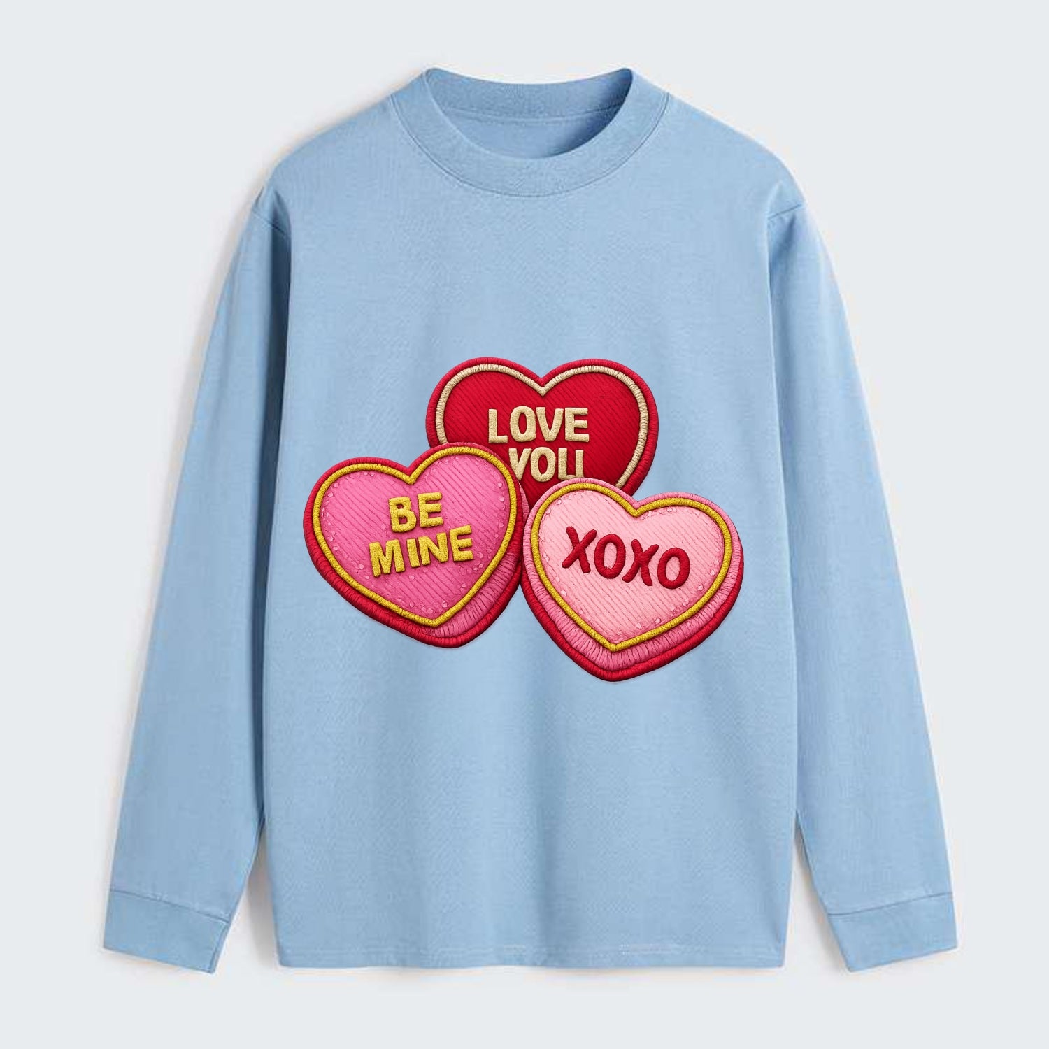VALENTINES HEARTS - candy hearts in pink and red , love day - Classic Long Sleeve Shirt - Light Blue