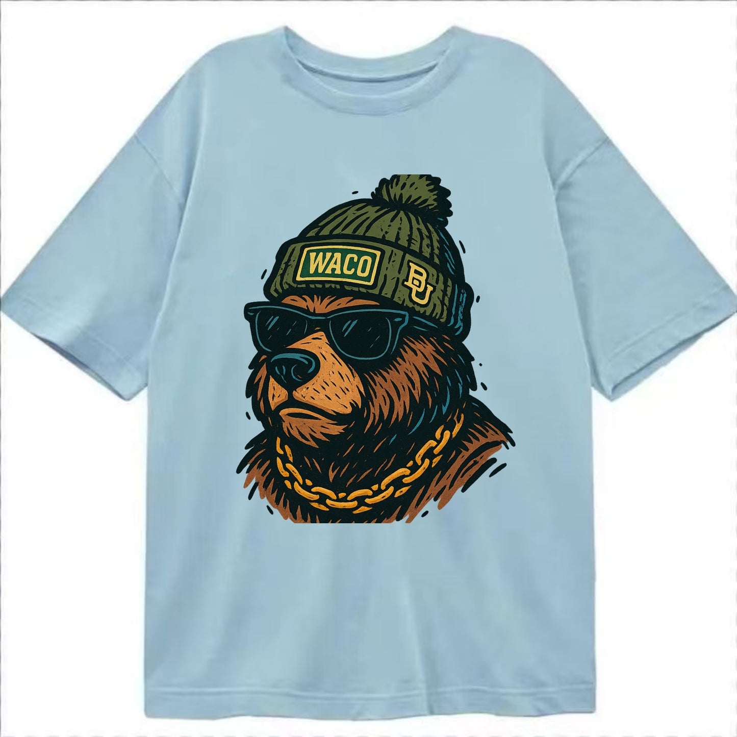 Waco Bear wearing Baylor beanie with BU patch - Classic T-shirt - Light Blue