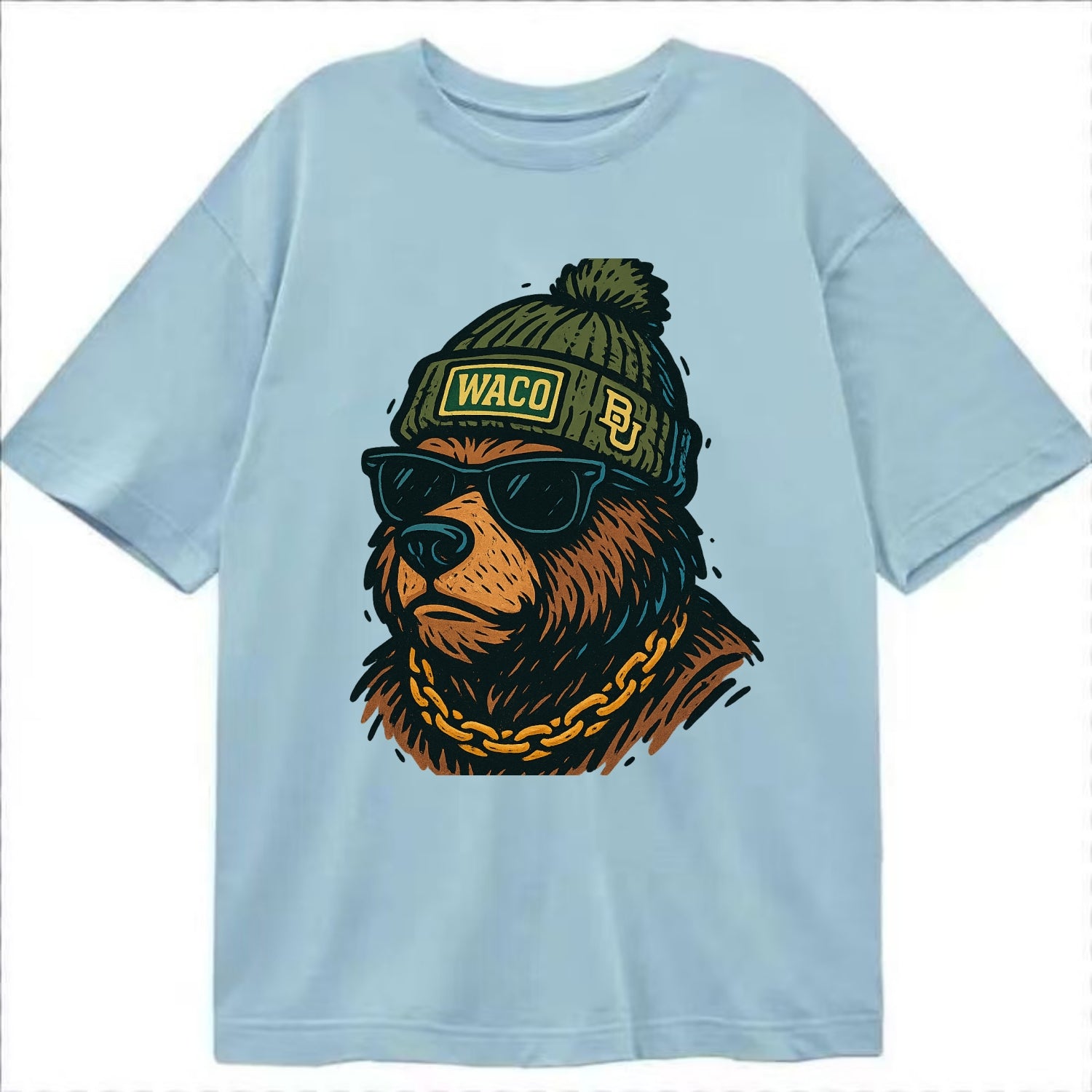 Waco Bear wearing Baylor beanie with BU patch - Classic T-shirt - Light Blue