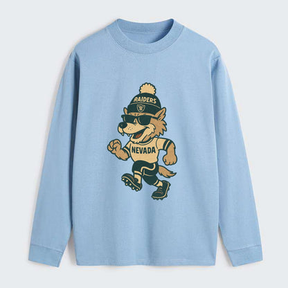 Nevada Wolf wearing Raiders beanie with outlaw patch and wayfarer - Classic Long Sleeve Shirt - Light Blue
