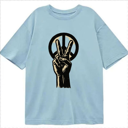 Peace sign hand gesture - anti-war movement ink brushstrokes - Classic T-shirt - Light Blue