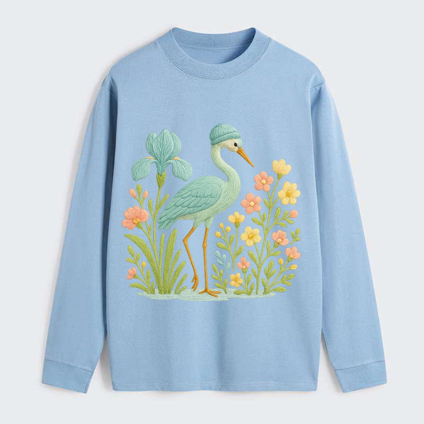 Mint Crane - Classic Long Sleeve Shirt - Light Blue