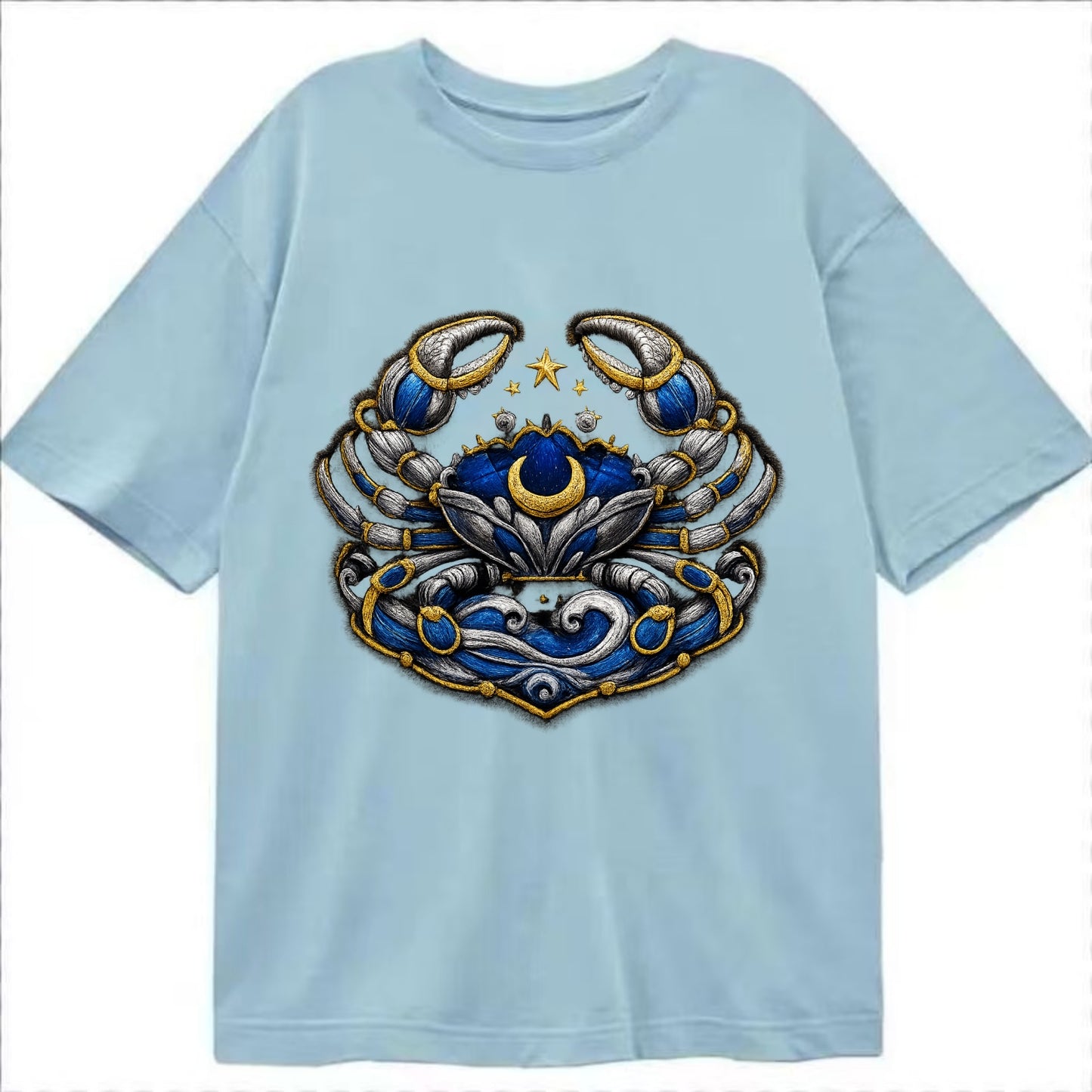 CANCER CRAB - protective crab in silver and blue , water sign - Classic T-shirt - Light Blue
