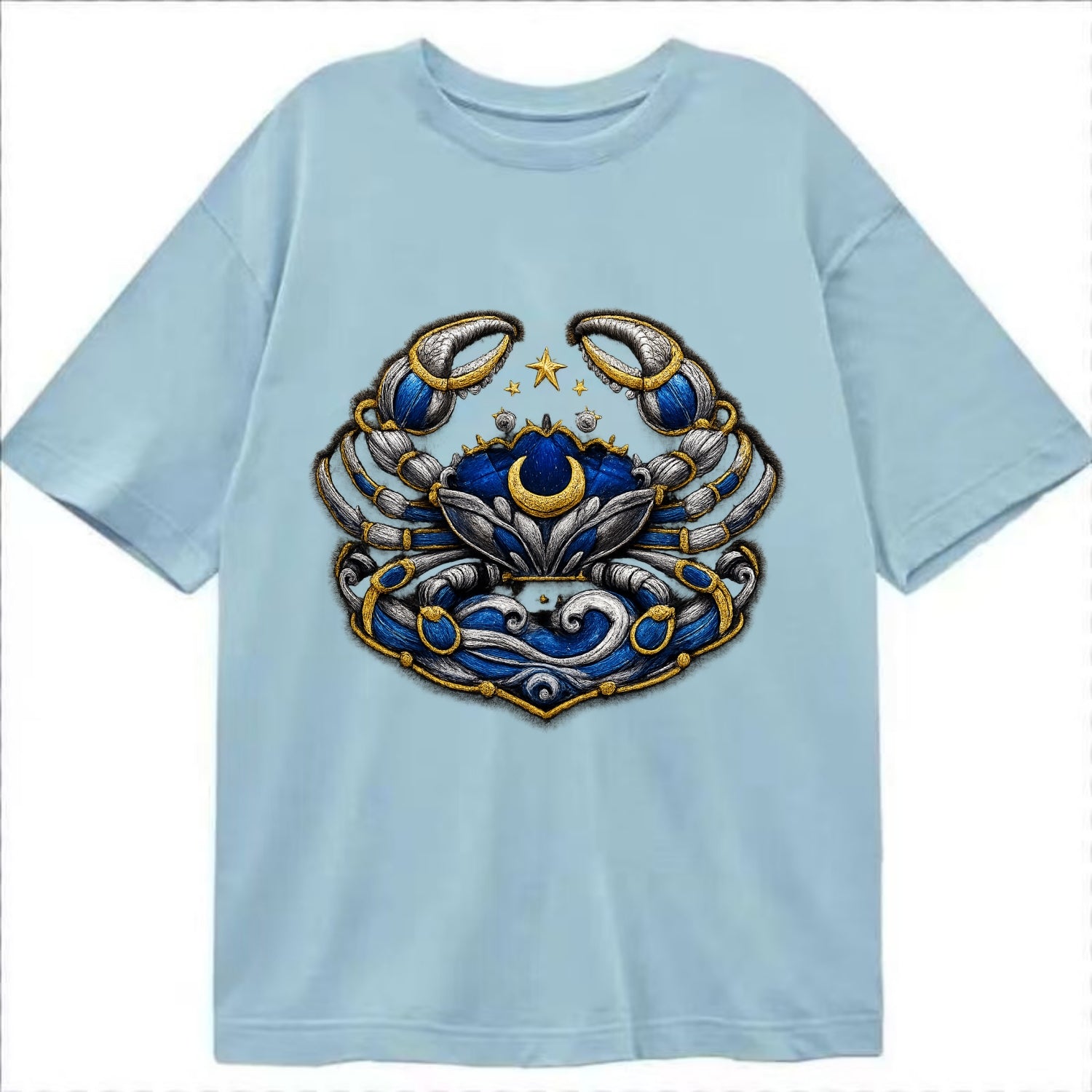 CANCER CRAB - protective crab in silver and blue , water sign - Classic T-shirt - Light Blue