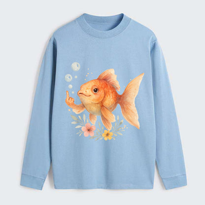 chubby goldfish blowing bubbles, one fin extended like middle finger - Classic Long Sleeve Shirt - Light Blue