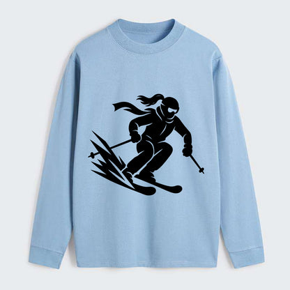 Skier carving down snowy slope - Classic Long Sleeve Shirt - Light Blue