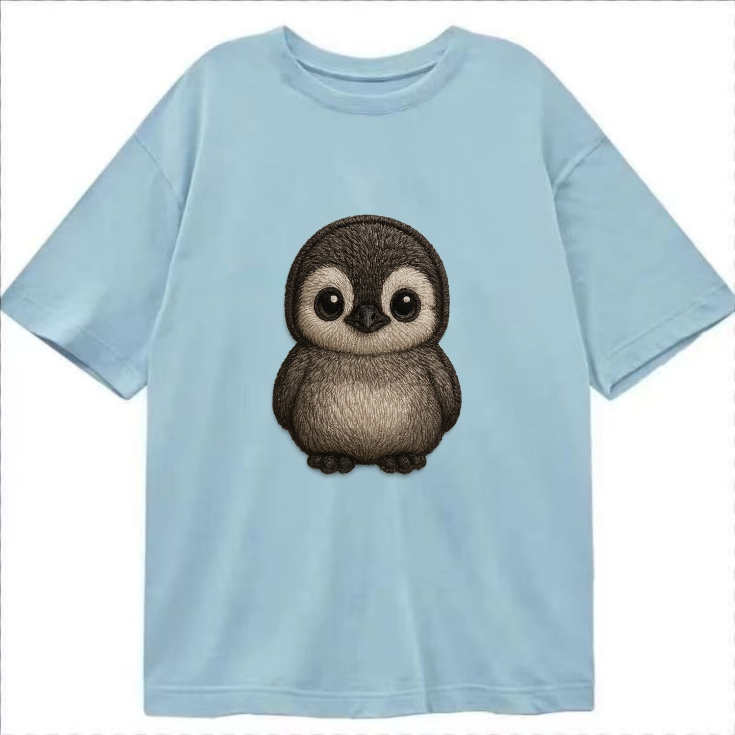 Baby Penguin Chick - gray fluffy, white face, round body, front-facing, tuxedo - Classic T-shirt - Light Blue