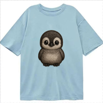 Baby Penguin Chick - gray fluffy, white face, round body, front-facing, tuxedo - Classic T-shirt - Light Blue
