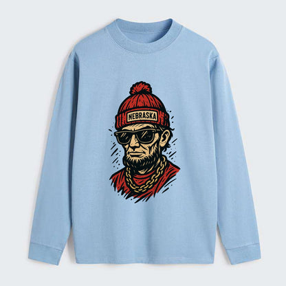 Lincoln Cornhusker wearing Nebraska bean - Classic Long Sleeve Shirt - Light Blue
