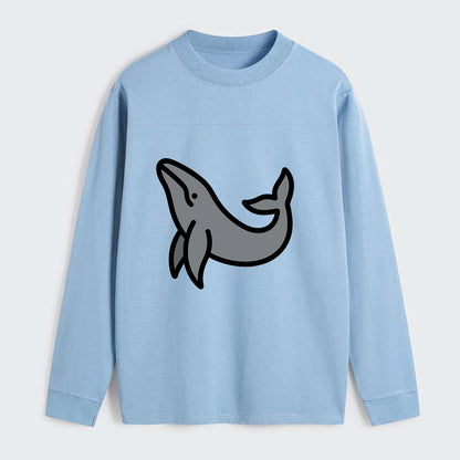Humpback Whale - Gray breaching pose flat side profile - Classic Long Sleeve Shirt - Light Blue