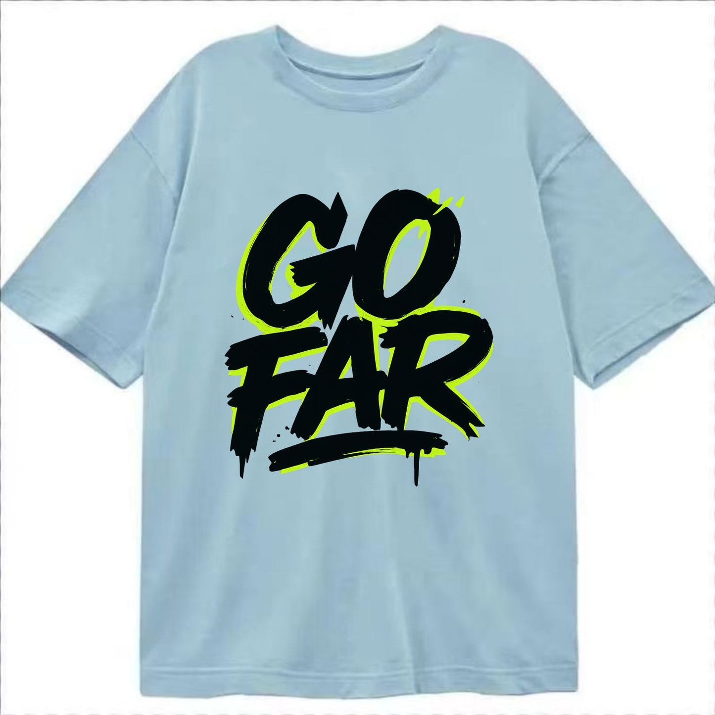 Bold typography design - "GO FAR" - distance goals, pushing limits - Classic T-shirt - Light Blue