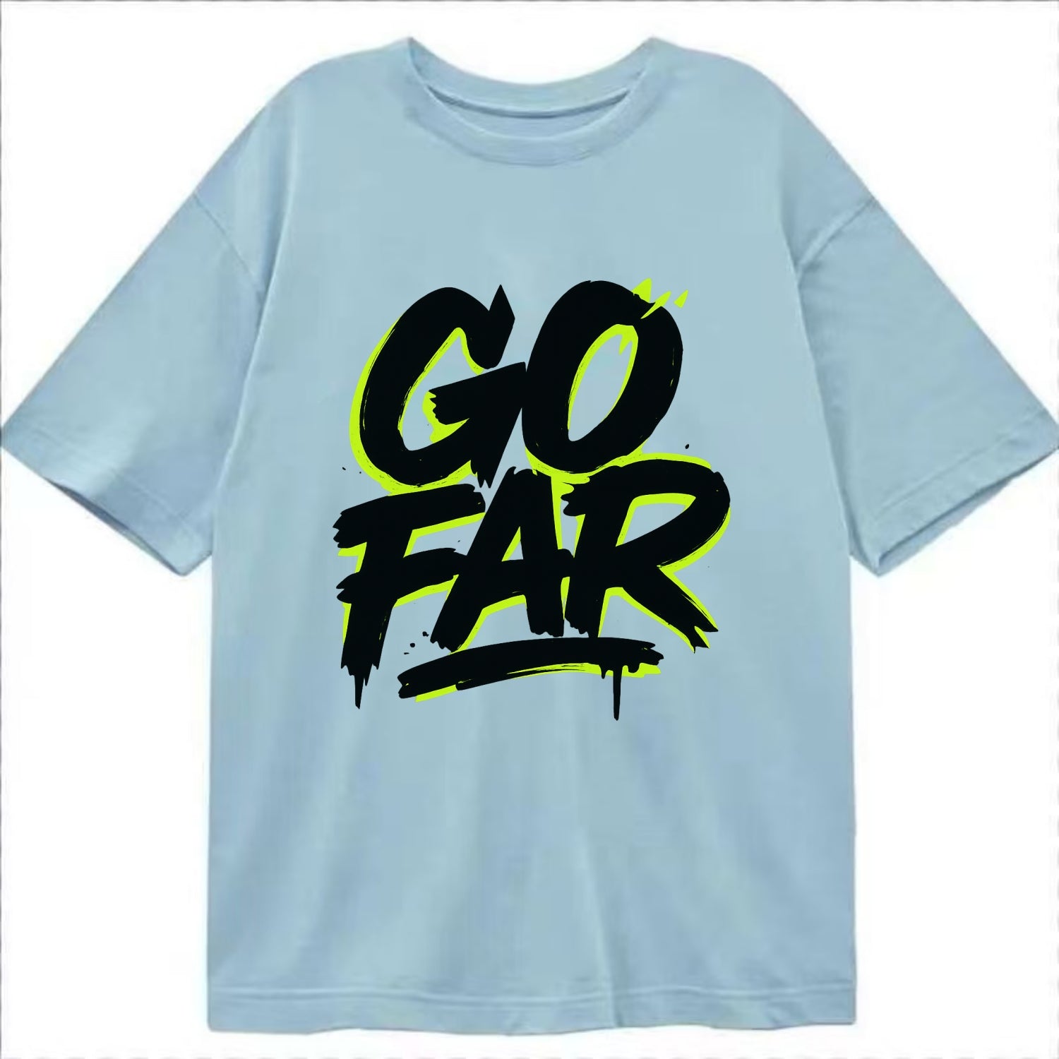 Bold typography design - "GO FAR" - distance goals, pushing limits - Classic T-shirt - Light Blue