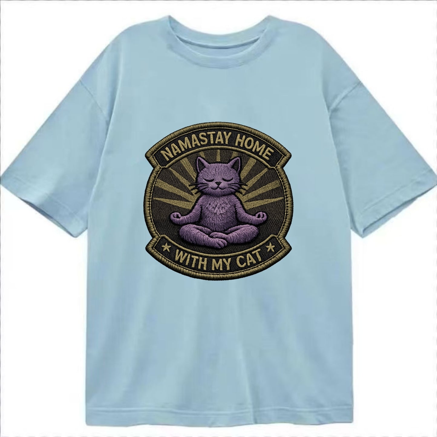 NAMASTAY HOME WITH MY CAT - yoga cat in purple , introvert cat - Classic T-shirt - Light Blue