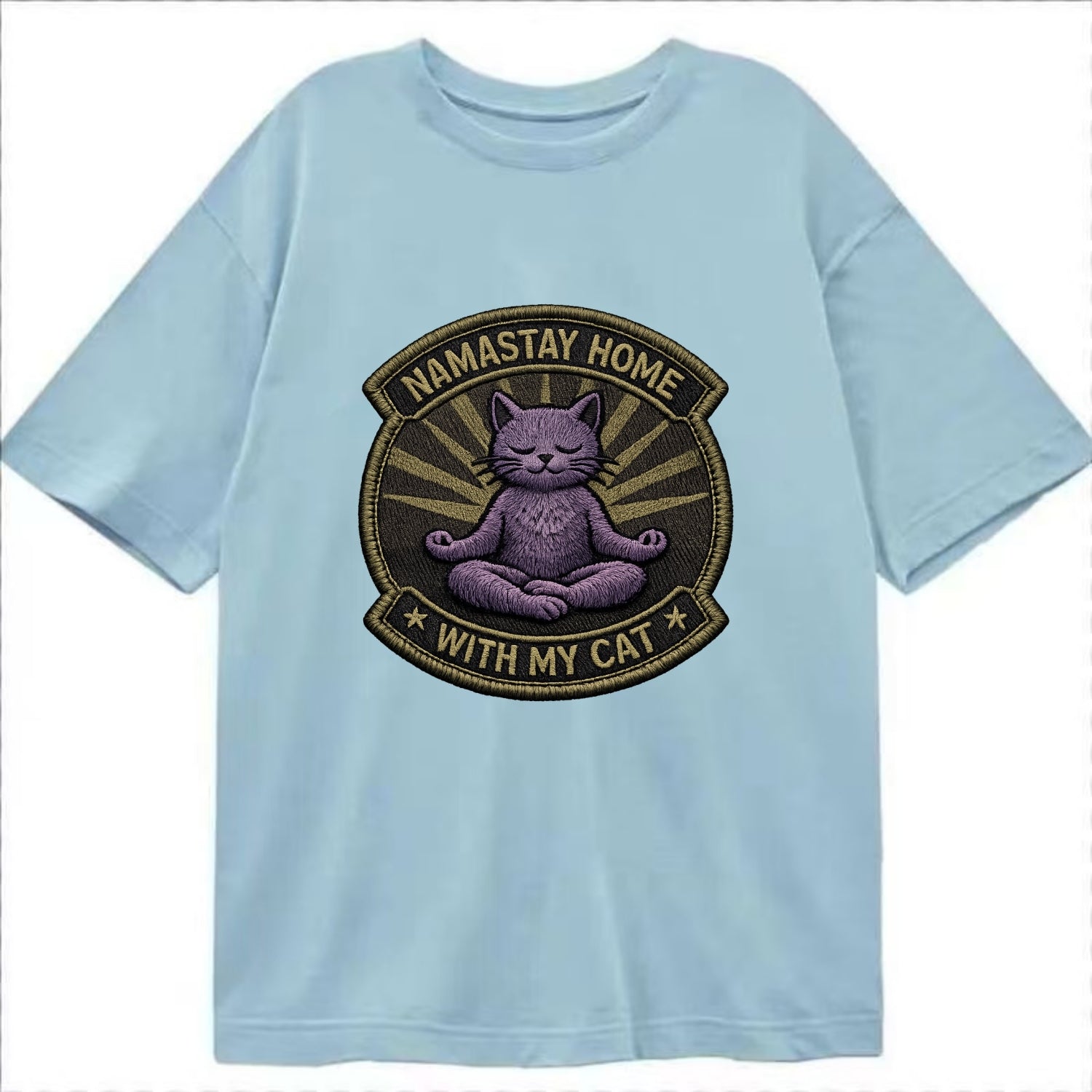 NAMASTAY HOME WITH MY CAT - yoga cat in purple , introvert cat - Classic T-shirt - Light Blue