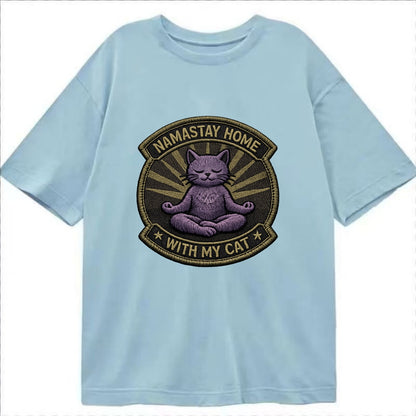 NAMASTAY HOME WITH MY CAT - yoga cat in purple , introvert cat - Classic T-shirt - Light Blue