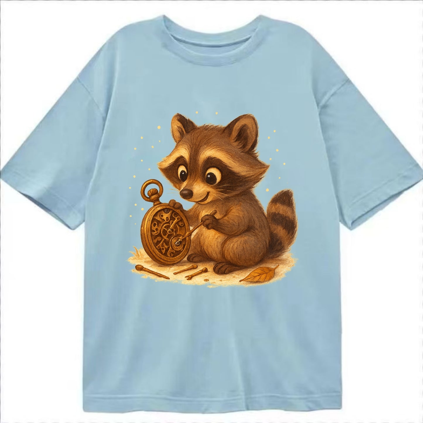 Raccoon tinkering with a steampunk pocket watch using tiny brass tools - Classic T-shirt - Light Blue