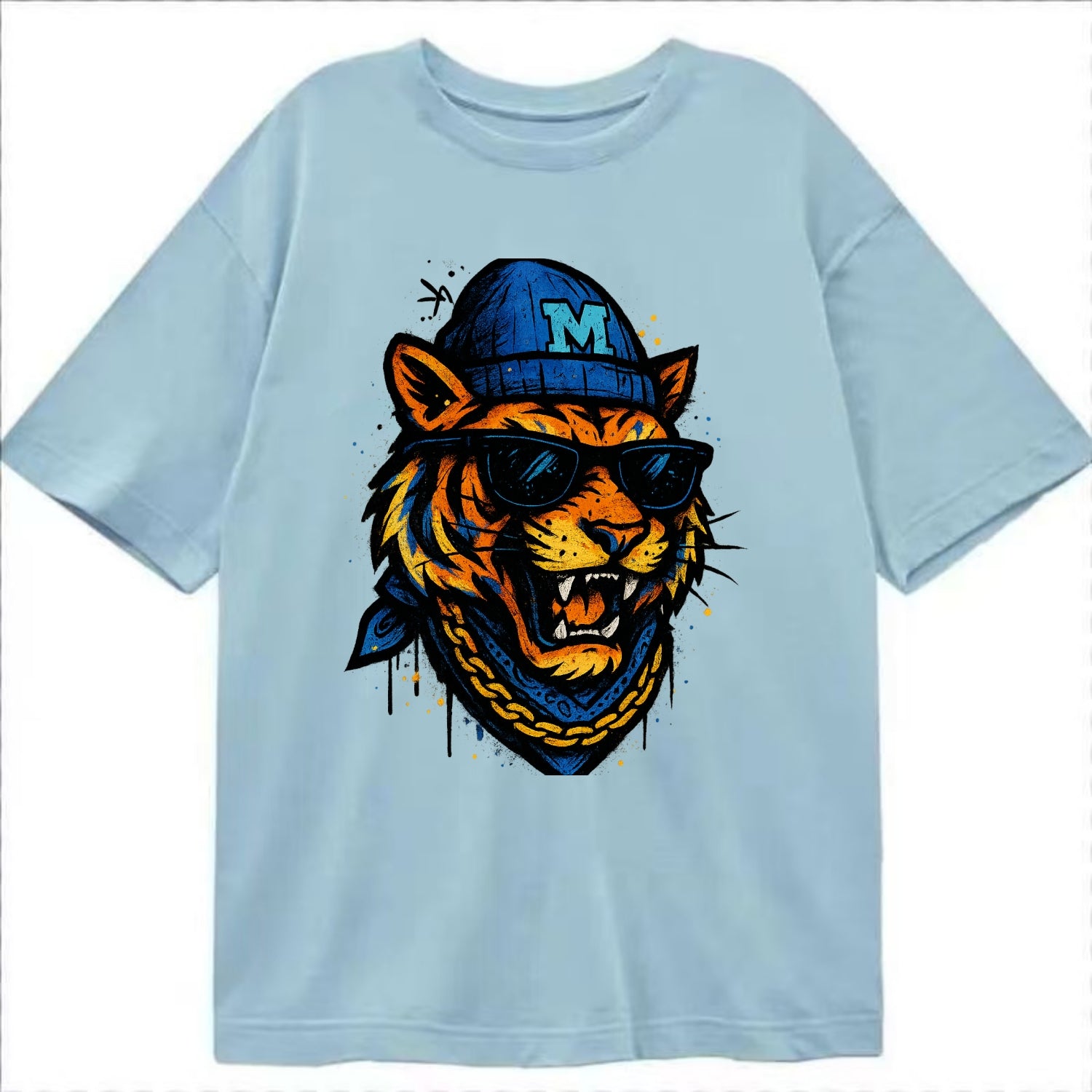 Memphis Tiger wearing Memphis beanie with M patch - Classic T-shirt - Light Blue