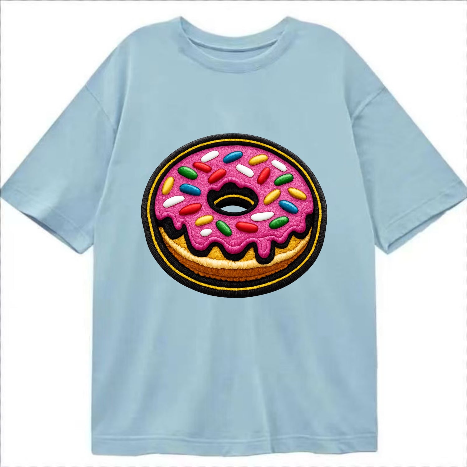 DONUT SPRINKLES - glazed donut with sprinkles in pink and rainbow , sweet treat - Classic T-shirt - Light Blue