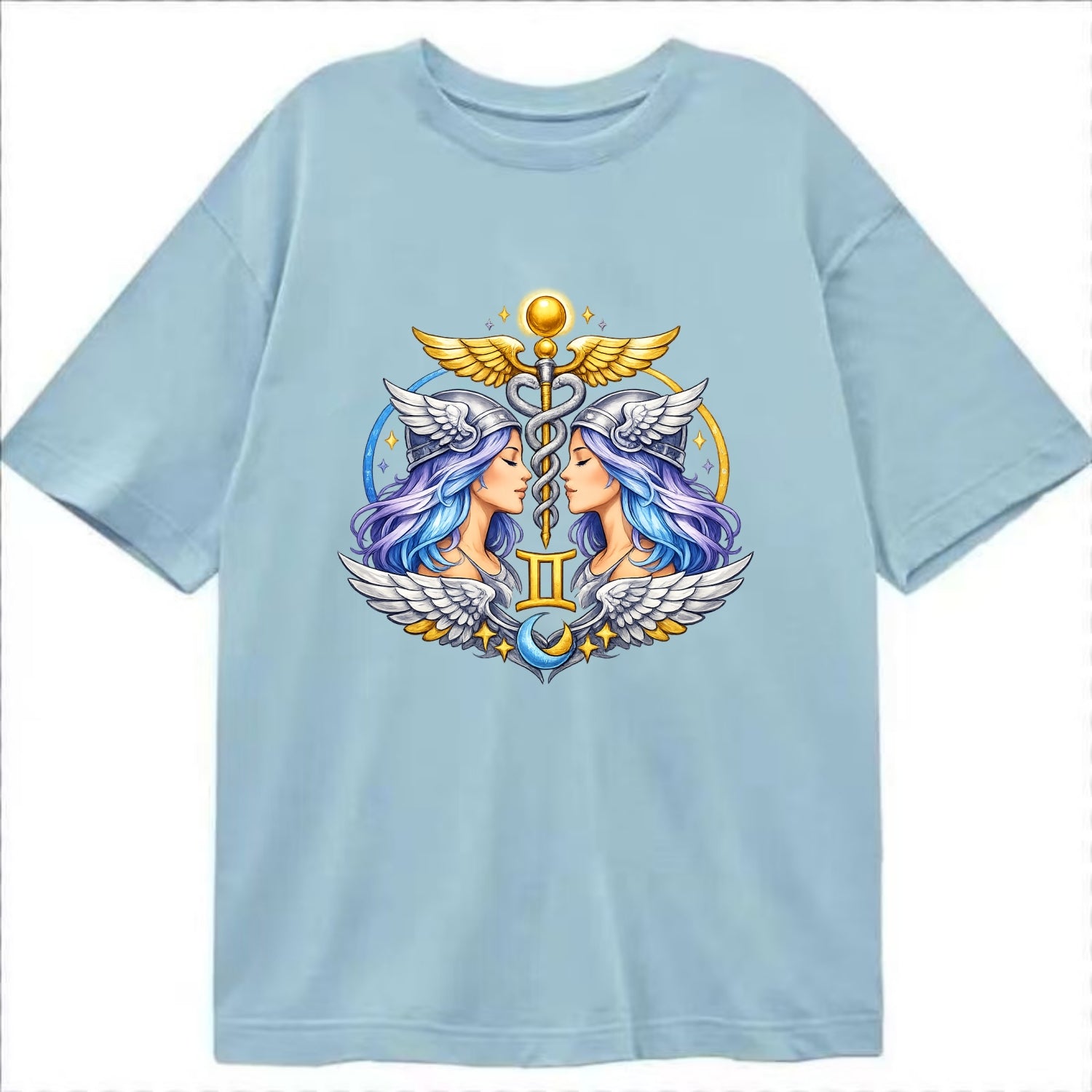 MERCURY WINGS | Winged messenger symbol | Caduceus staff | Swift communication | - Classic T-shirt - Light Blue