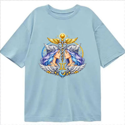 MERCURY WINGS | Winged messenger symbol | Caduceus staff | Swift communication | - Classic T-shirt - Light Blue