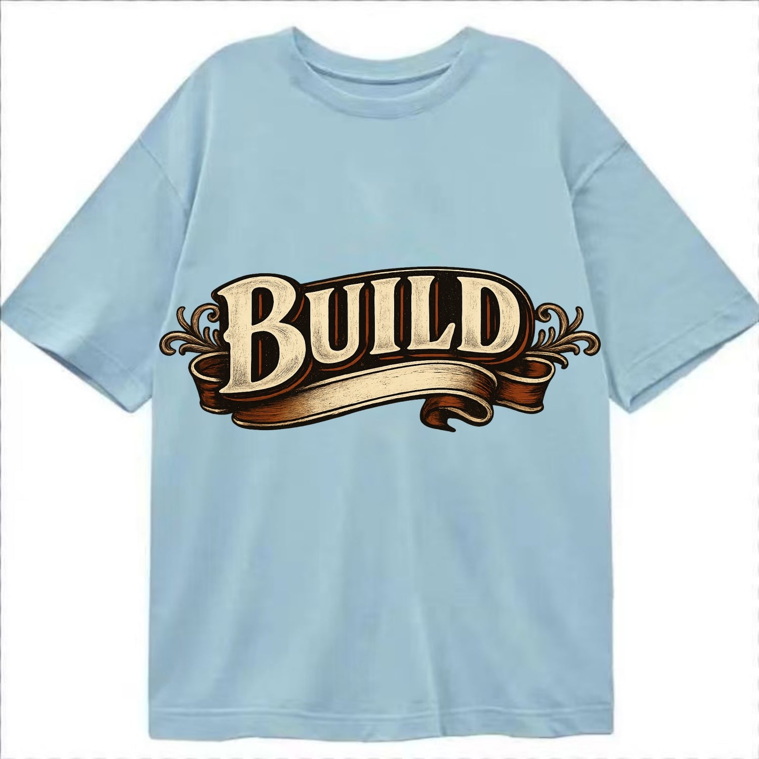 Bold typography design - "BUILD" - constructing, making real - Classic T-shirt - Light Blue