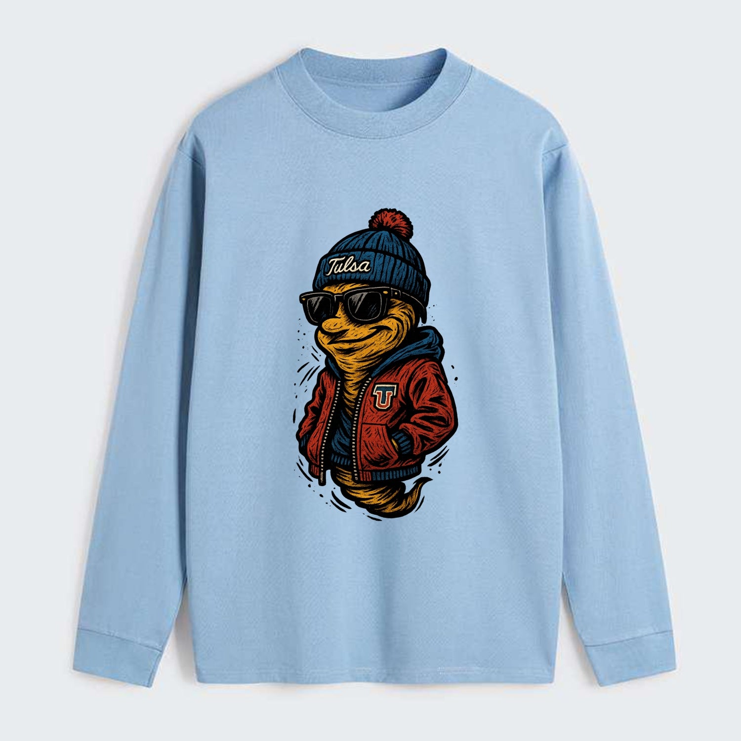 Tulsa Hurricane wearing Tulsa beanie with TU patch - Classic Long Sleeve Shirt - Light Blue