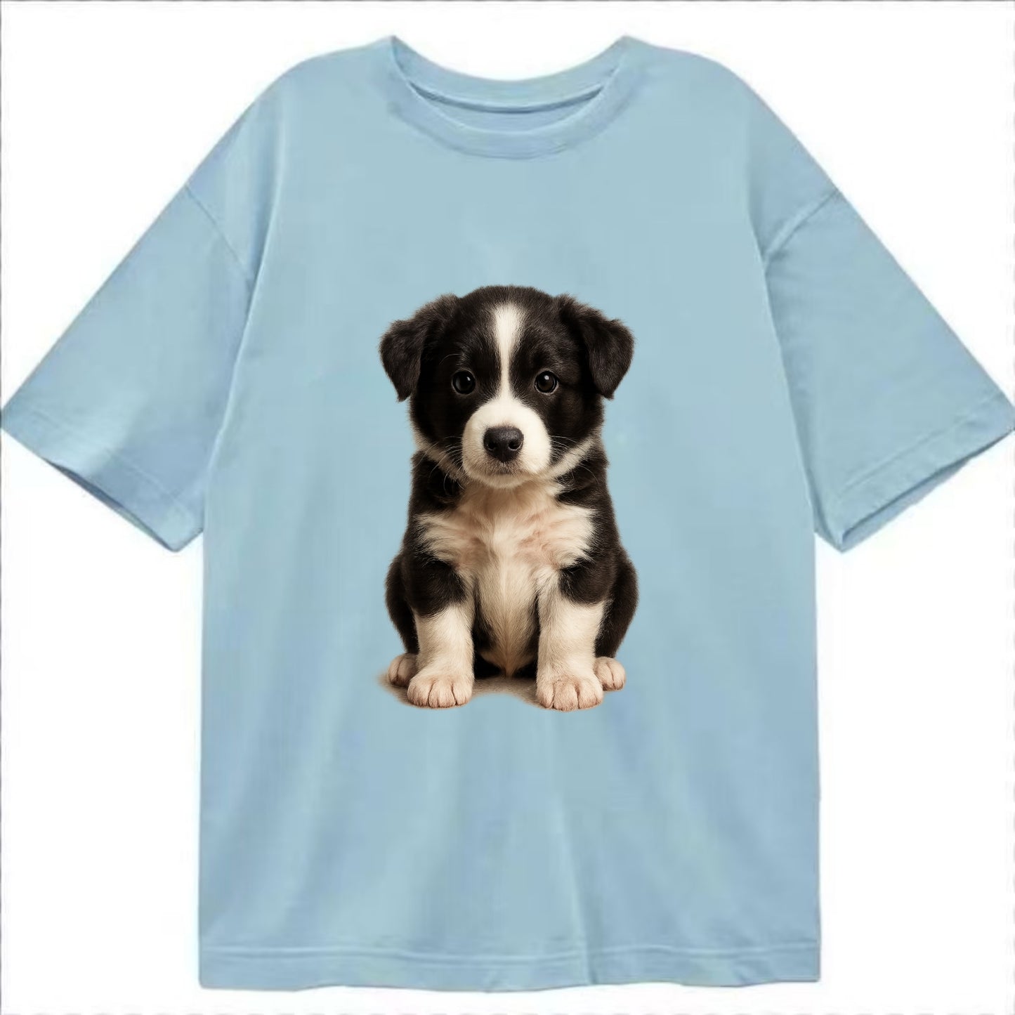 Baby Border Collie Puppy - black and white, intense smart eyes, athletic build, - Classic T-shirt - Light Blue