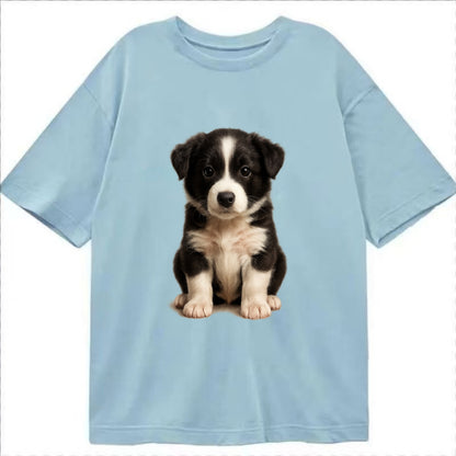 Baby Border Collie Puppy - black and white, intense smart eyes, athletic build, - Classic T-shirt - Light Blue